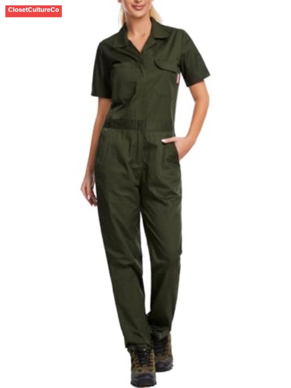 Women's Short Sleeve Work Coveralls Lightweight Utility Jumpsuit
